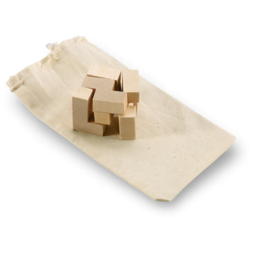 Wooden puzzle in a bag